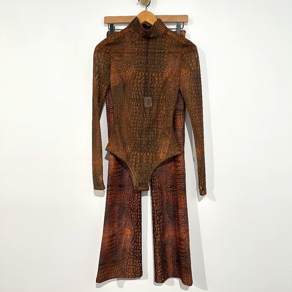 I.AM.GIA Brown Croc Co-ord Set XS Colton Pants & Mesh Bodysuit Dolls Kill Monoch